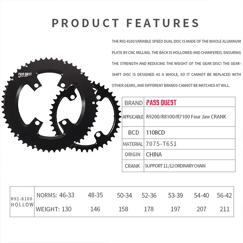 Chainring 110bcd 4 Bolt for Shimano R9200 R8100 R7100 2x Chainring Road Bike Chainring 46-33T 48-35T 50-34T 52-36T 53-39T 54-40T