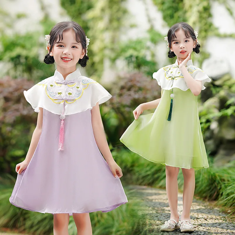 Sweet Girls Cheongsam Hanfu New Year Clothing Kids Tangsuit Children Evening Party Outfits Qipao Wedding Dress Costume Gift