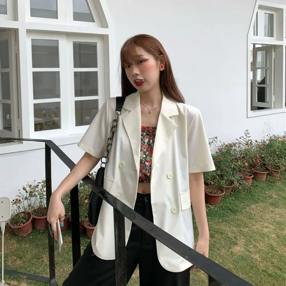 V-neck Short Sleeve Suit Simple Thin Flip Collar Business Style Suit Coat Candy Color Large Size Women's Suit Top Streetwear