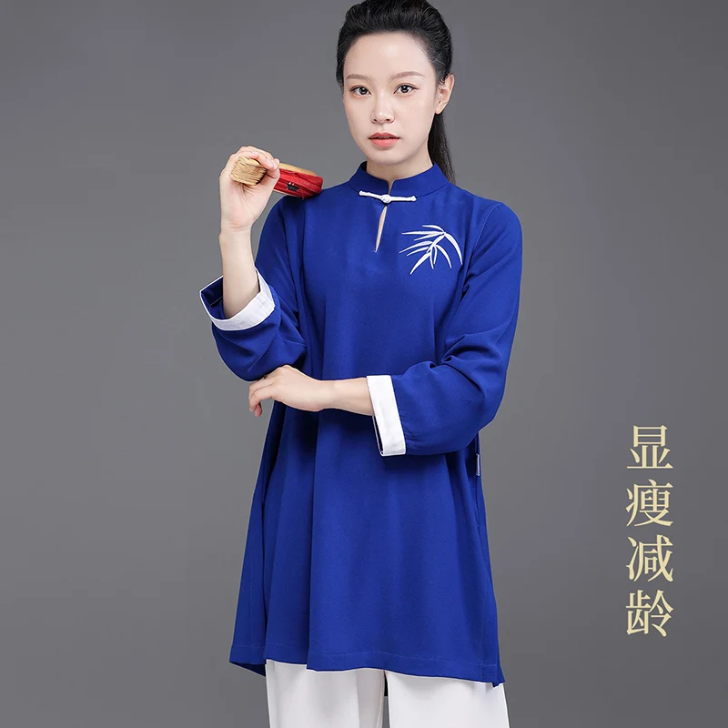 Women's Summer New Embroidery Tai Chi Practice Uniform - Starlight Linen for Tai Chi and Professional Martial Arts Performance