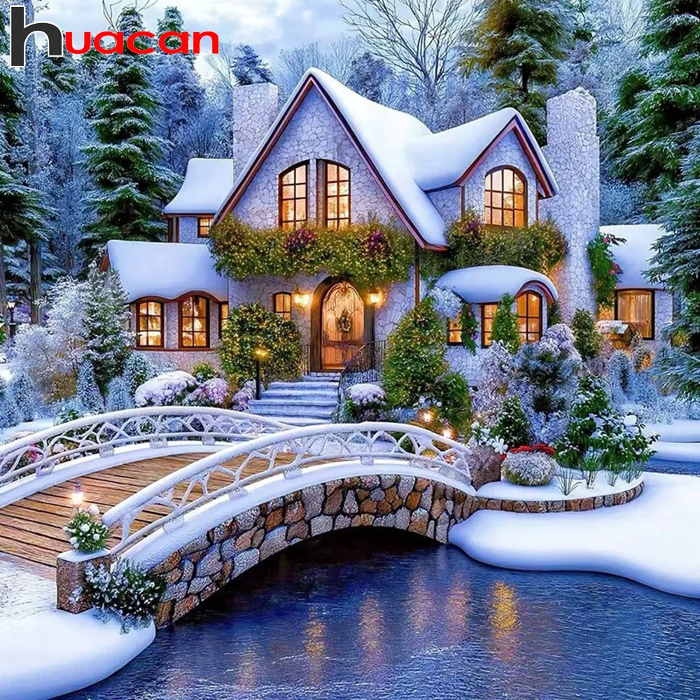 Huacan Winter Diamant Malerei Haus 5d DIY Diamant Mosaik Komplettset Handarbeit Geschenk Heimdekoration