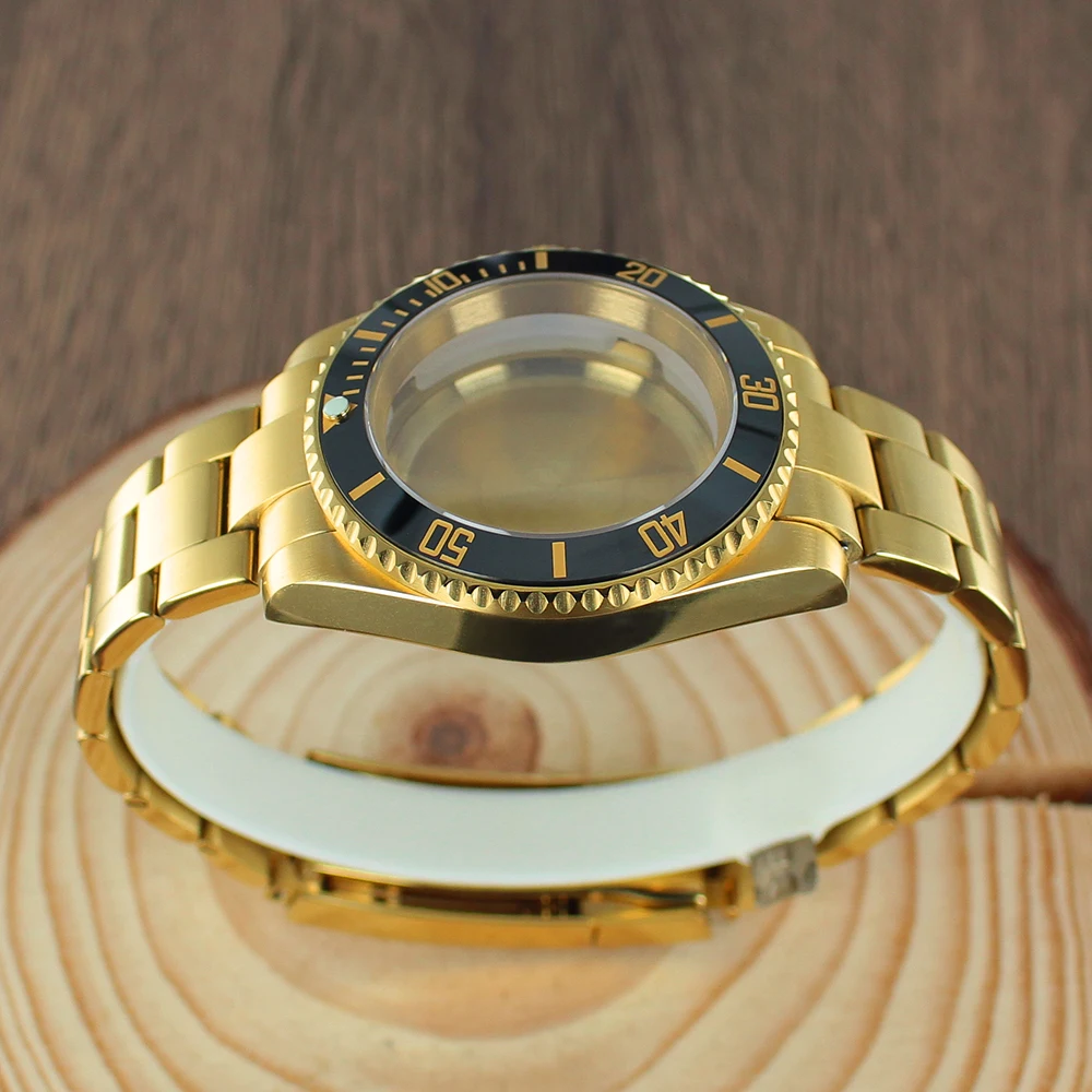 NH35 Gold 40mm Diver Watch Case watch accessories Sapphire for Seiko NH35 NH36 8215 2824 sub Case Oyster Bracelet Slide Buckle