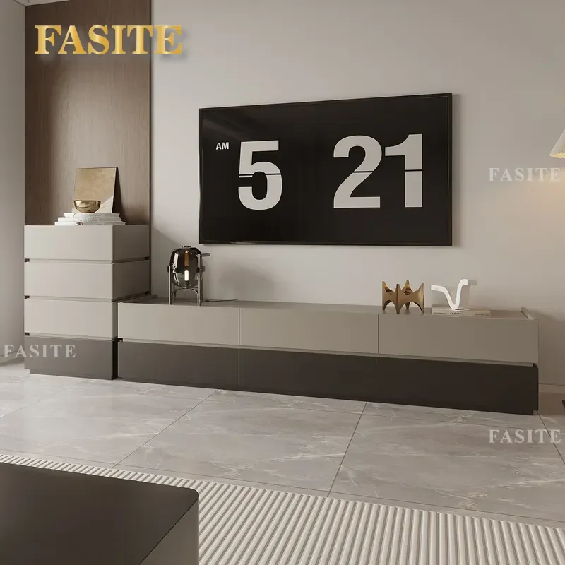 For Italian Style Walnut Color TV Cabinet Solid Wood Modern Simple Light Luxury Storage Floor Standing Living Room Furniture
