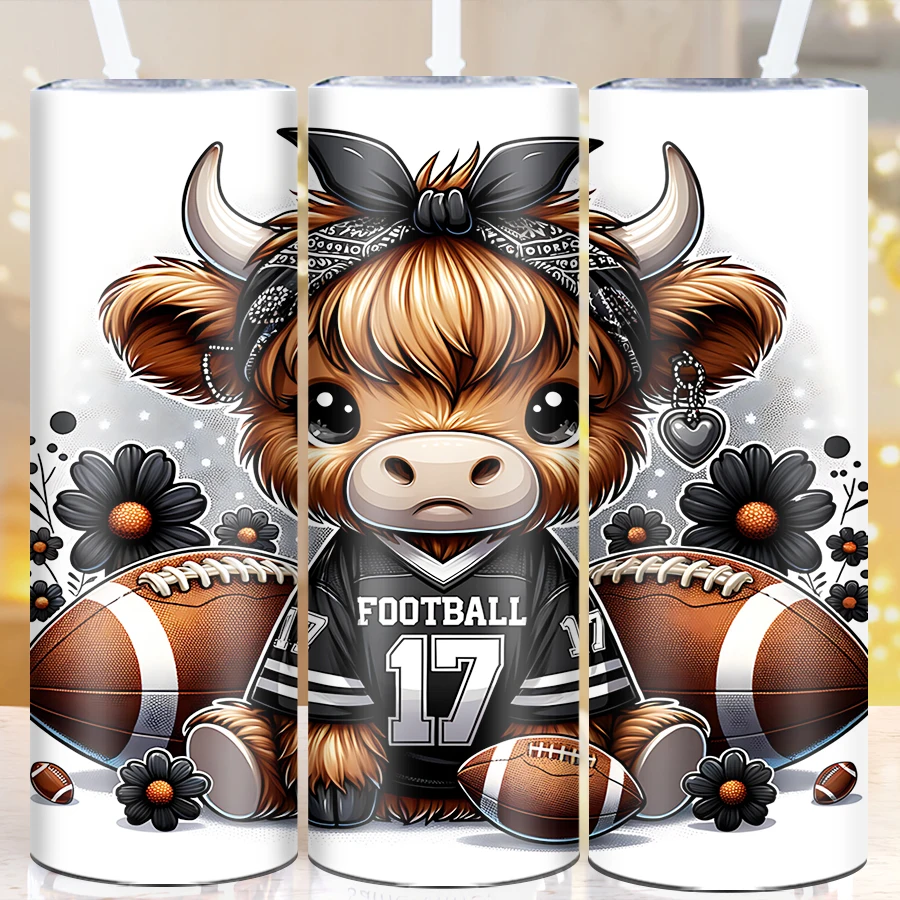 

1Pc Festive Holiday Party Tumbler Straw Lid 3D Print Highland Cow Sport Water Bottle Stainless Straight Party Gift Coffee Cups