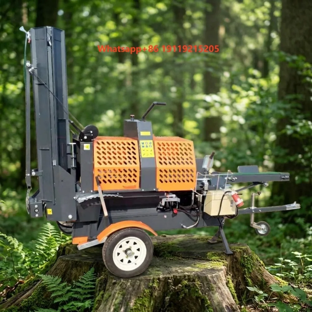 High Efficiency 20T Wood Processor 7.5KW Electric Power 38cm Log Splitter Firewood Processing Machine with Chain Saw