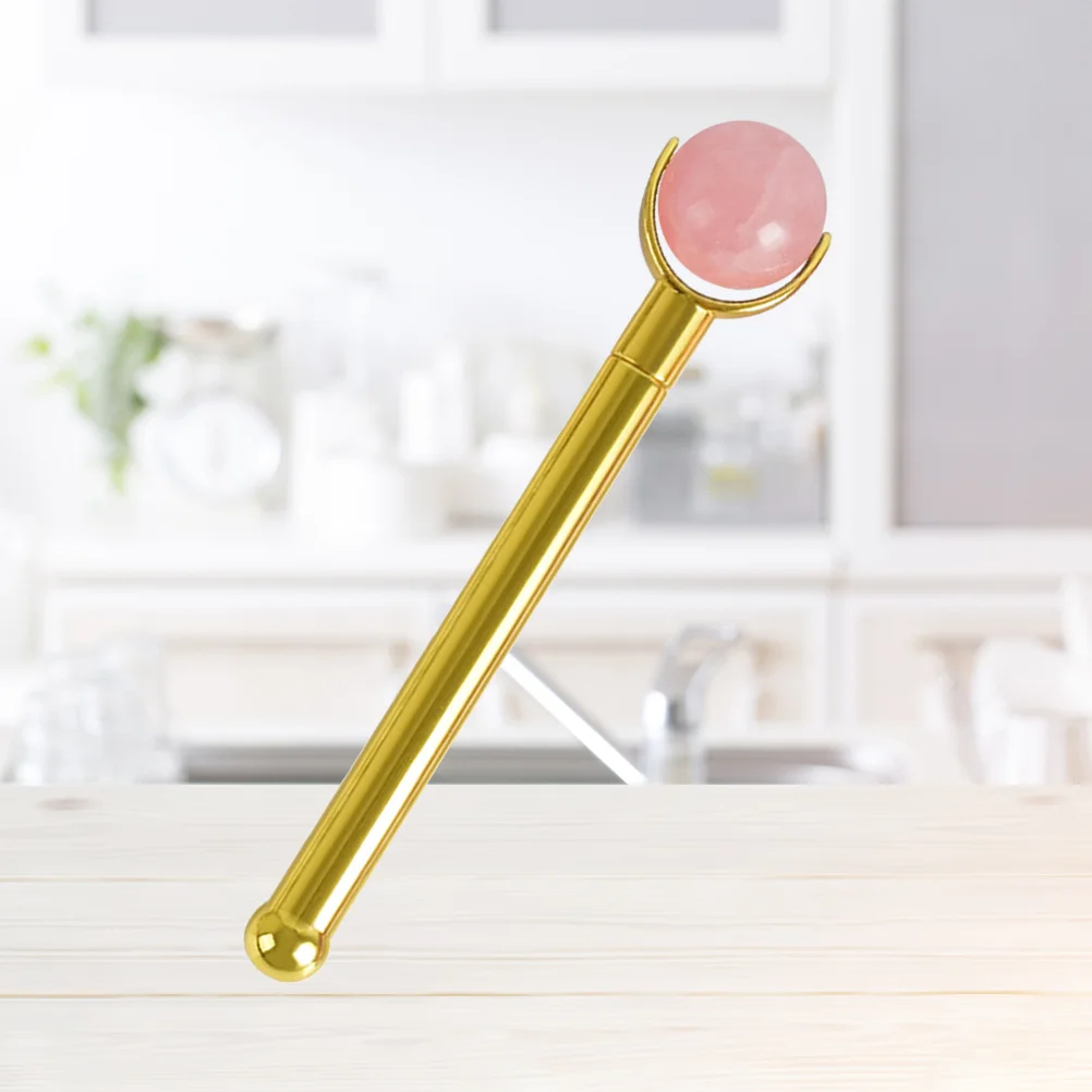 Jade Facial Roller Massager Anti Aging Huidverzorgingshulpmiddel met metalen handvat voor gezichtsmassage Glad Lichtgewicht Roze Gouden