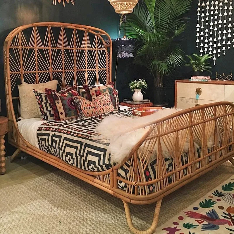 Simple Rattan 1.5m Double Indonesian Rattan Art Hotel Homestay Rattan  Art South East Asia