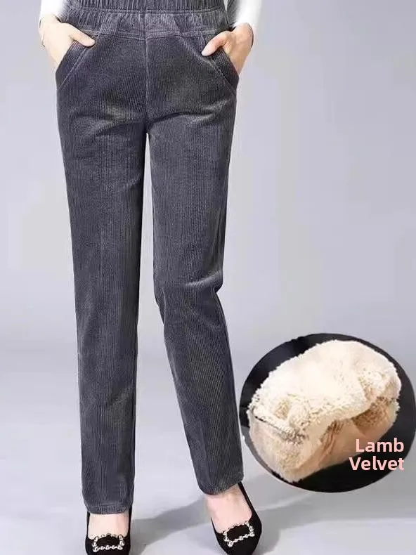 Harlan-broek van lamsfluweel met hoge taille, Fce-gevoerde vrijetijdsbroek voor dames, herfst-winterbroek met rechte pijpen