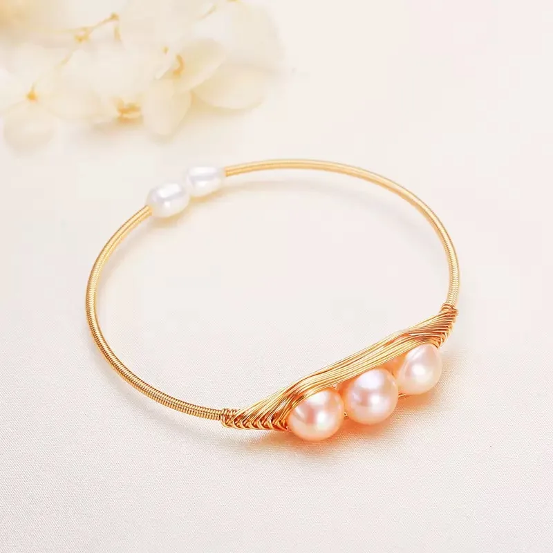 100 % natürliche Süßwasserperle, trendiges Erbsendesign, 14 Karat Gold gefüllt, Damen-Armreif, Schmuck, Frauen, Geburtstagsgeschenke, kein Verblassen, günstig – Detail 4