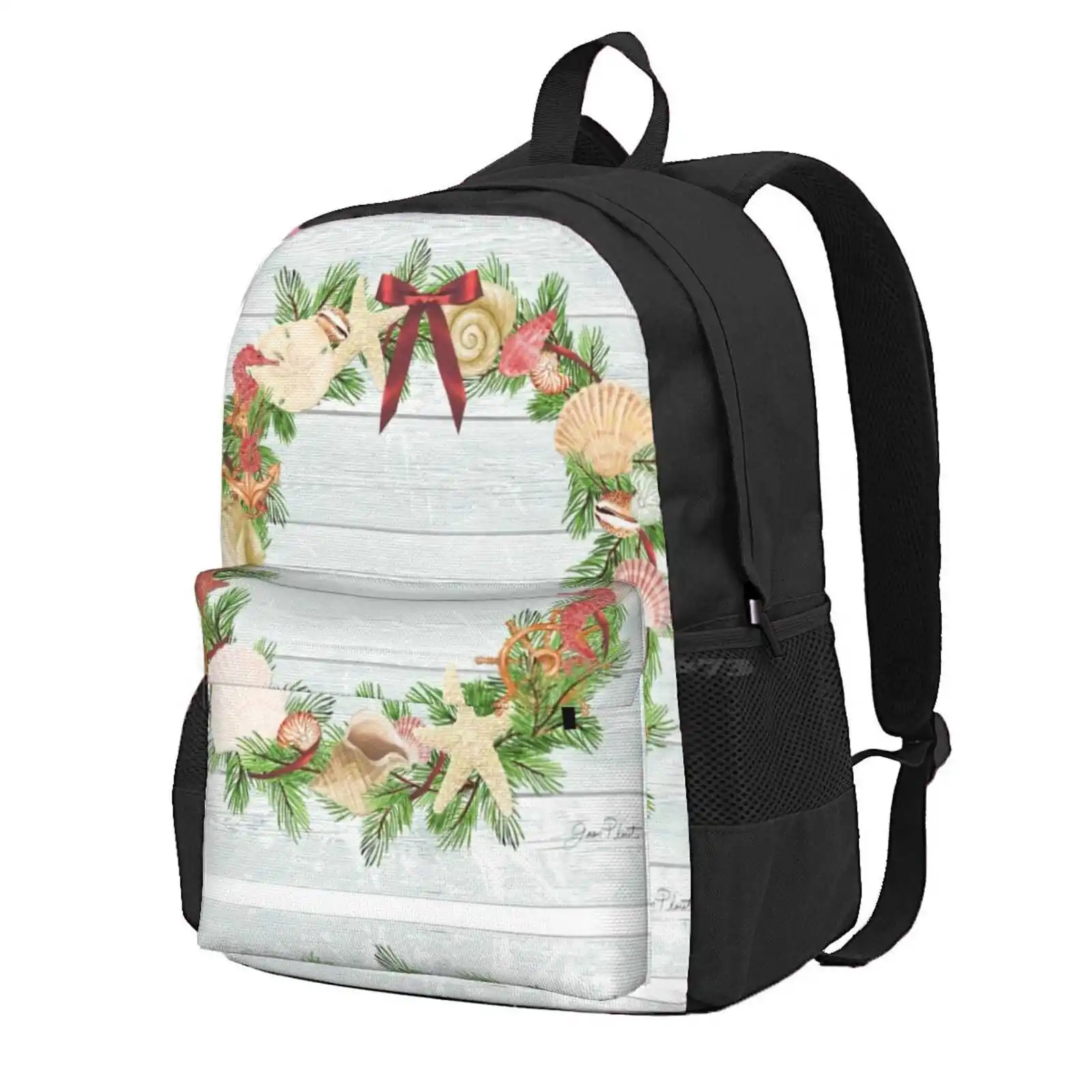 Coastal Christmas D Hot Sale Schoolbag Backpack Fashion Bags Coastal Christmas Holiday Seasonal Ribbon Shell Ocean Lake Sand