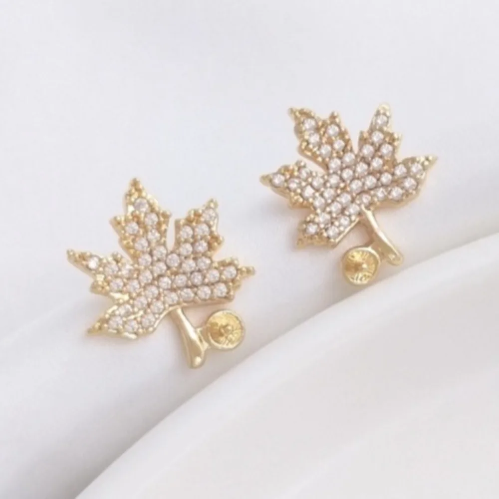 

Циркон, медь, 14-каратное золото, цвет, держатель для бусин с полуотверстием, серьги-гвоздики с кленовым листом, сделай сам, ручная работа, липкий жемчуг, ювелирные аксессуары для ушей