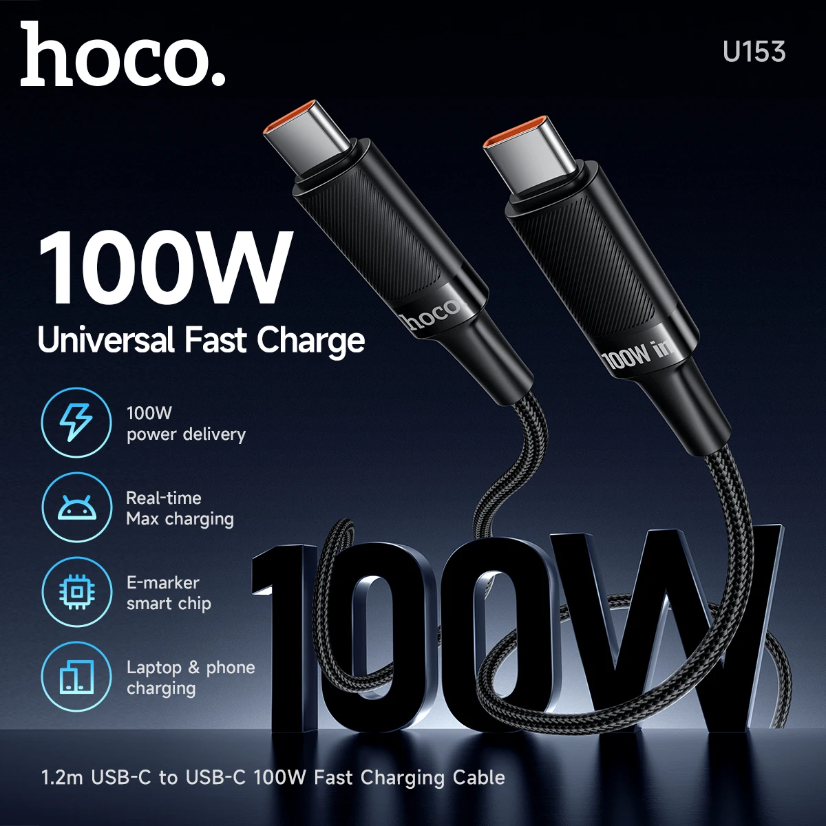 

HOCO U153 100W Super Fast Charging Data Cable USB C to Type-C with E-marker Chip Quick Charge For Samsung Xiaomi Huawei Oppo