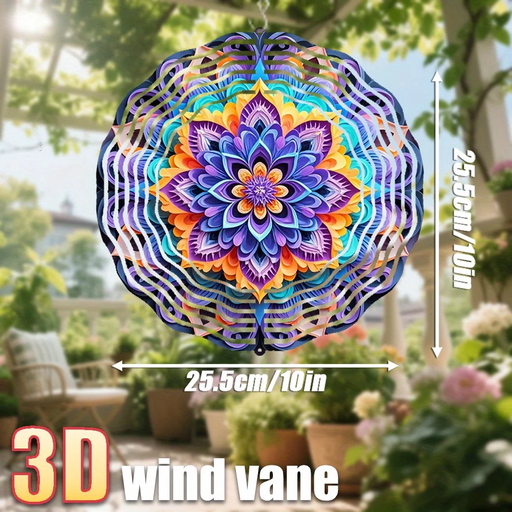 3D Colorful Mandala Petal Wind Spinner - 10 Inch Metal Art with 360 Swivel Hook for Garden Patio Mother Day Women Gift