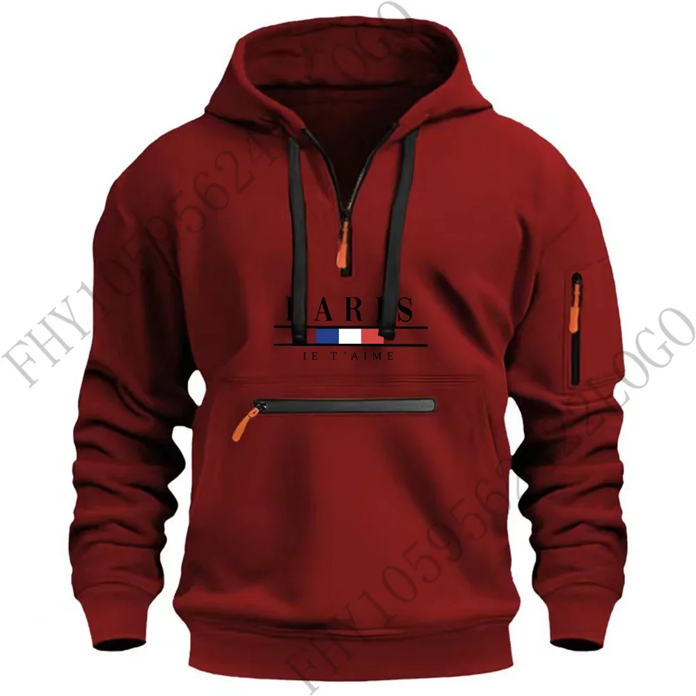 New Autumn/Winter 2024 men\'s digital printed casual Sport zipper hooded long sleeve European size hooded jumper