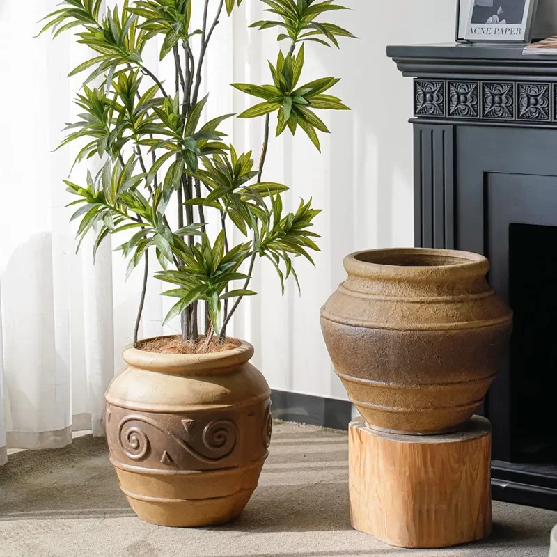 Vintage old terracotta flower pot large floor to ceiling living room balcony B&B decorative flower vase outdoor courtyard