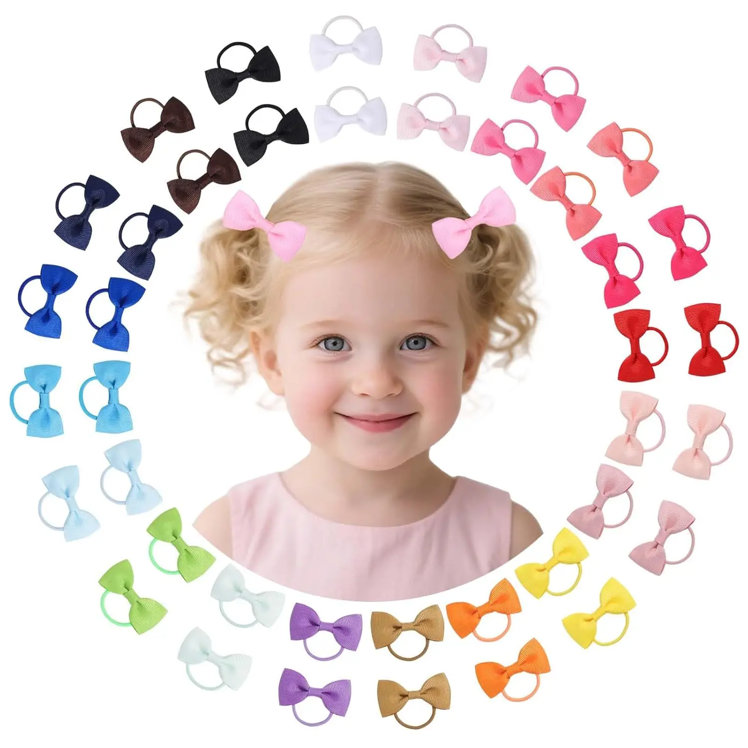 

40pcs Baby Hair Ties with Bows Elastic Ponytail Holders for Kids Toddlers Infants Mixed Colors