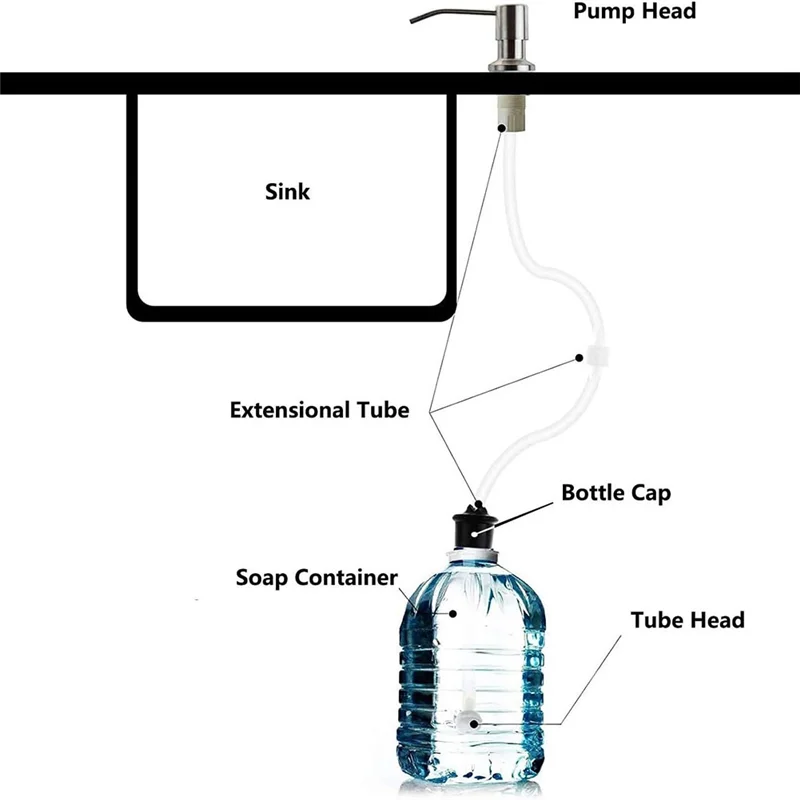 A76K Sink Built In Countertop Soap Dispenser Pump Head With 45.5Inch Extension Tube Kit For Kitchen
