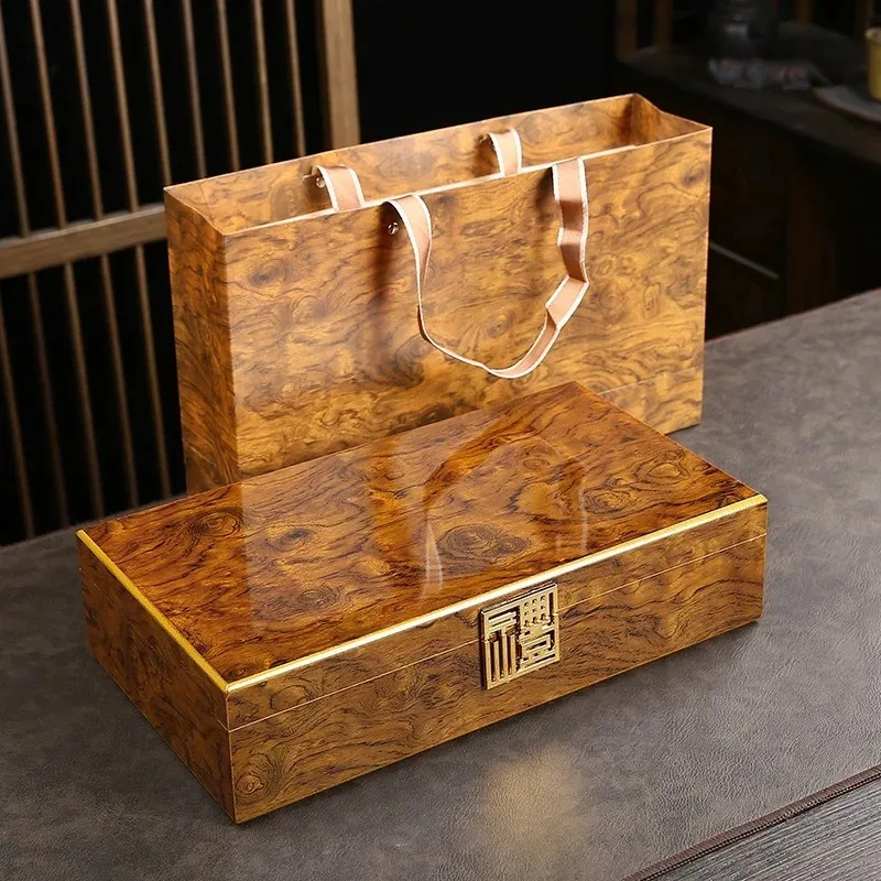Luxury Golden Silk Nanmu Tea Gift Box Half Pound for Golden Junmei Big Red Robe Cinnamon Wuyi Rock Tea Storage Box with Handbag