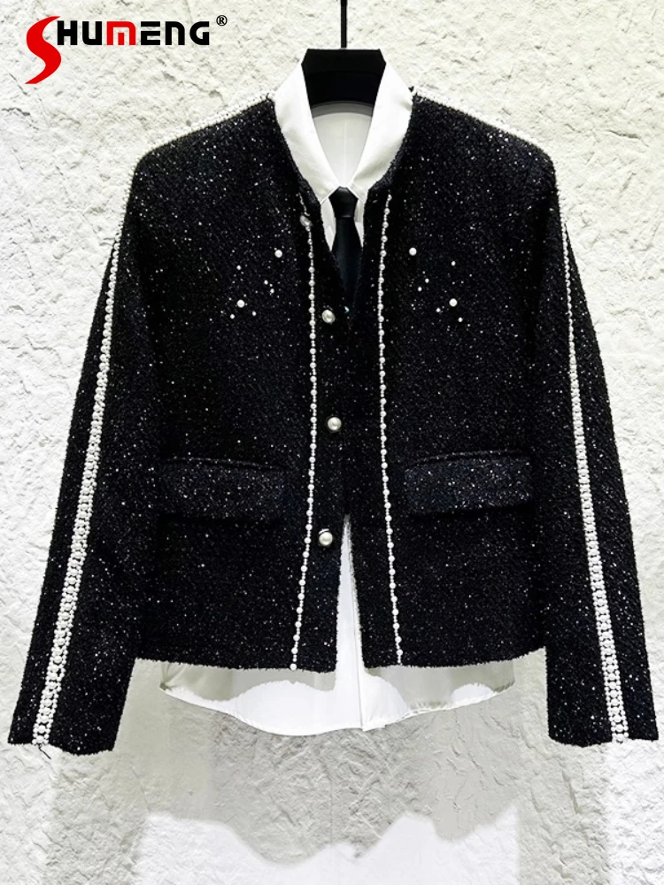 

2025 Men's Autumn Winter Fashion Light Luxury Coats Gentleman Pearl Small Fragrant Jackets Men's Unique Design Handsome Jackets