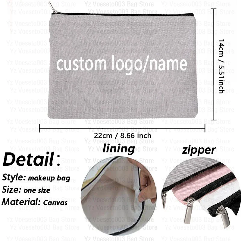 Custom Name Logo Motto bag Personalized Name Pouch Women\'s Canvas Makeup Cosmetic Travel Bag School Supplies Pencil Case Gift