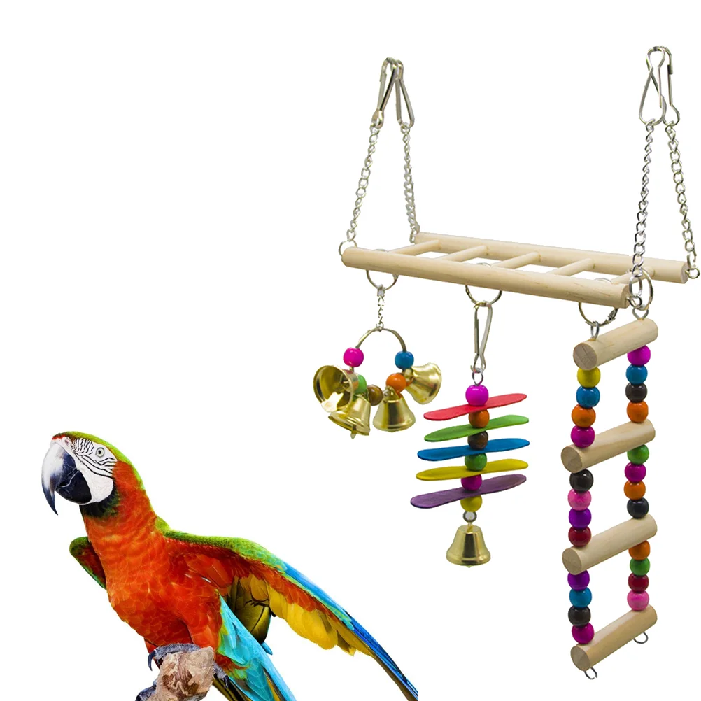 

Pet Bird Ladder Toys Set Bird Cage Ladder Hanging Toys Chain Bridge Parrot Budgie Climbing Swing Play Set