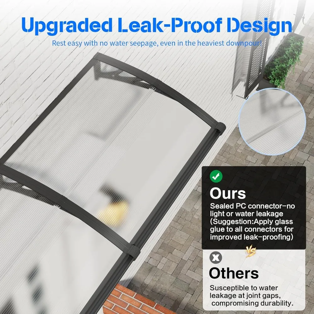 مظلة الباب الأمامي من البولي كربونات مقاس 32 × 40 بوصة، حماية من الأشعة فوق البنفسجية والمطر، نظام تصريف منفصل، مظلة الباب الخارجي #5