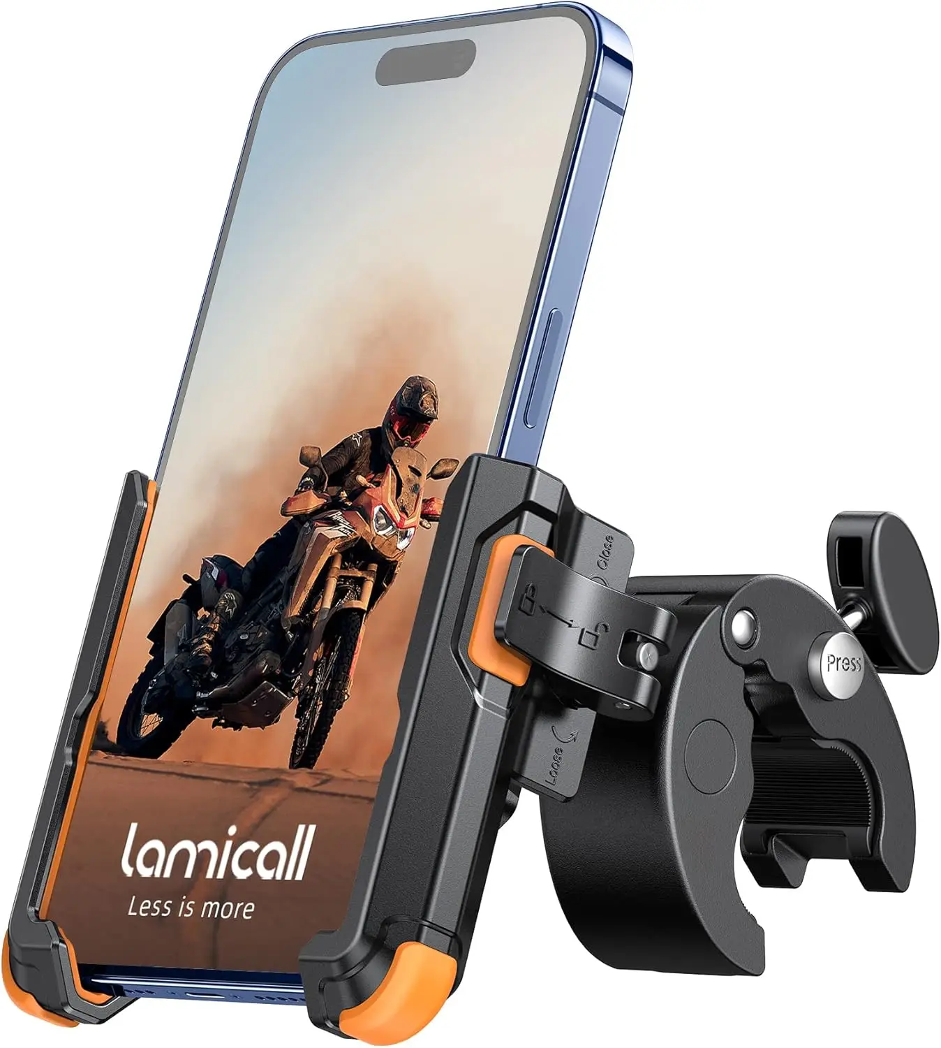 

Motorcycle Phone Mount with 1-Second Lock, Camera-Friendly Design for Bikes & Scooters, Fits 4.7-7" Phones in Orange