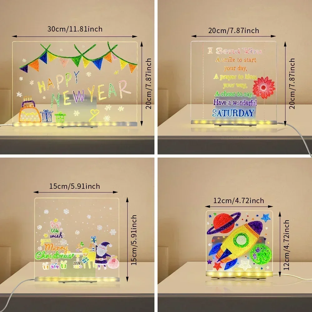 Acrylic Transparent Drawing Board, LED Glowing Effect, Ideal Christmas Gift with Night Light