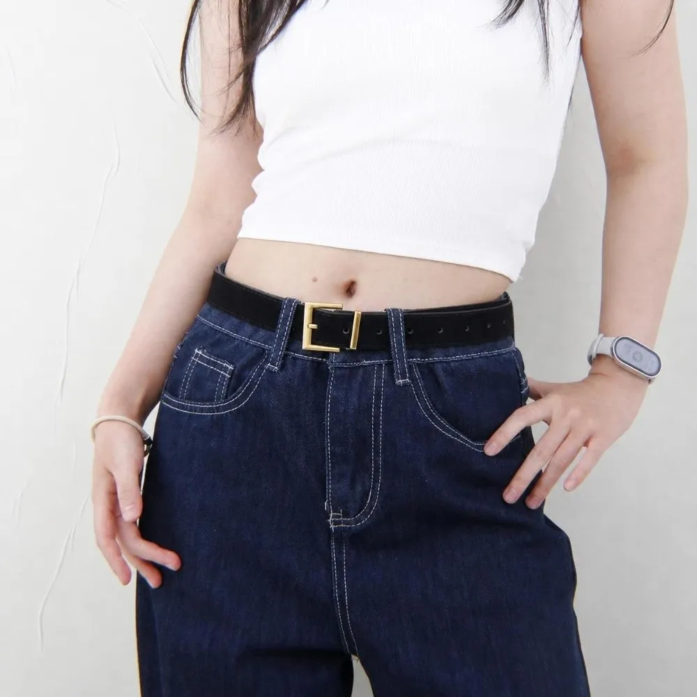 Retro Square Alloy Pin Buckle Waist Belt Matte Simple Suede Leather Belt Faux Suede Versatile Waist Belt For Jeans & Dress