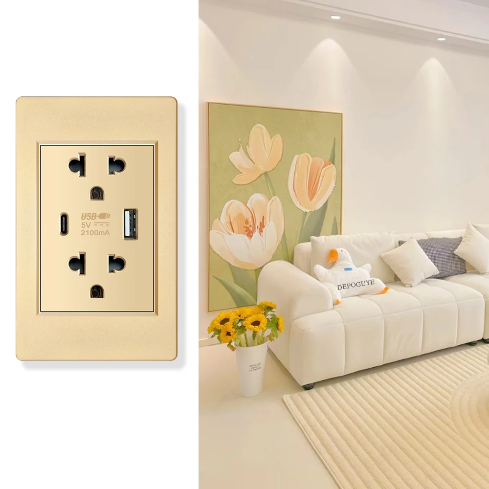 American Mexico Standard Double USB Plug Type C Wall Quick Charging Socket US home Light Switch Panel PC Electrical Power outlet