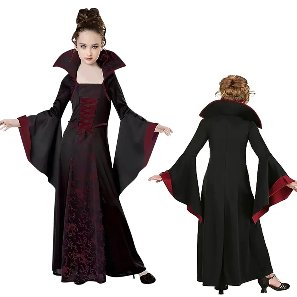 

Robe de Princesse de Sorcière Médiévale pour Fille, Costume Cosplay de Vampire, Festival, Halloween, Rétro, Col, Manches Cloch