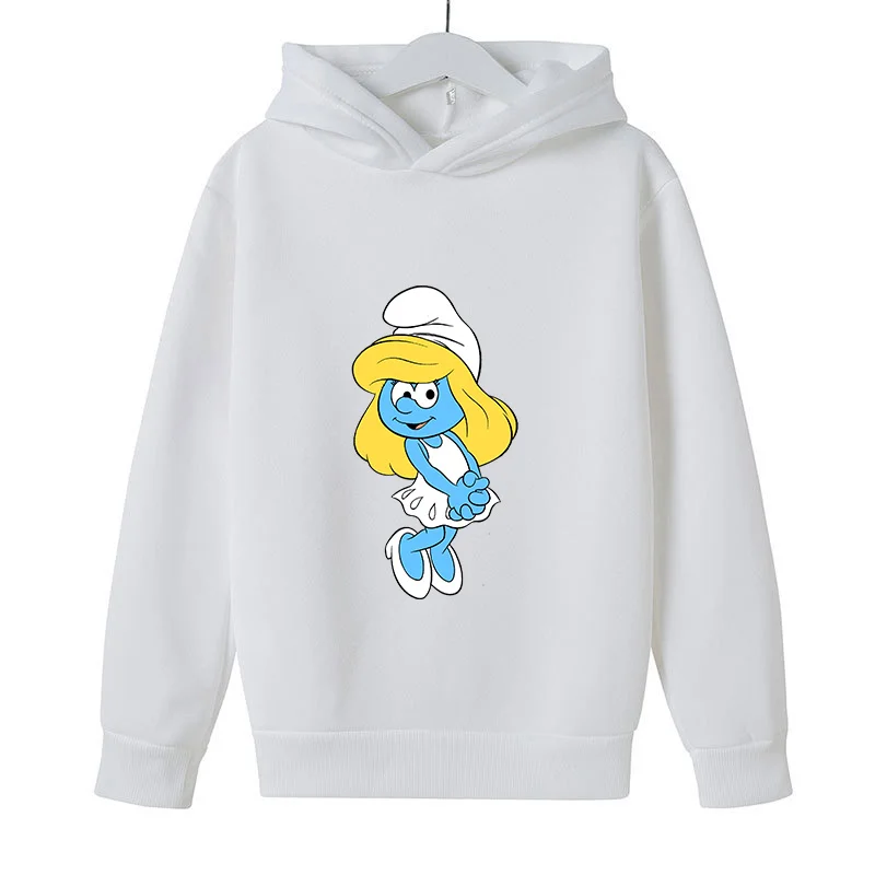 Smurfs felpa con cappuccio inverno caldo felpa bambini cartone animato stampato abbigliamento con cappuccio termico manica lunga vestiti bambini