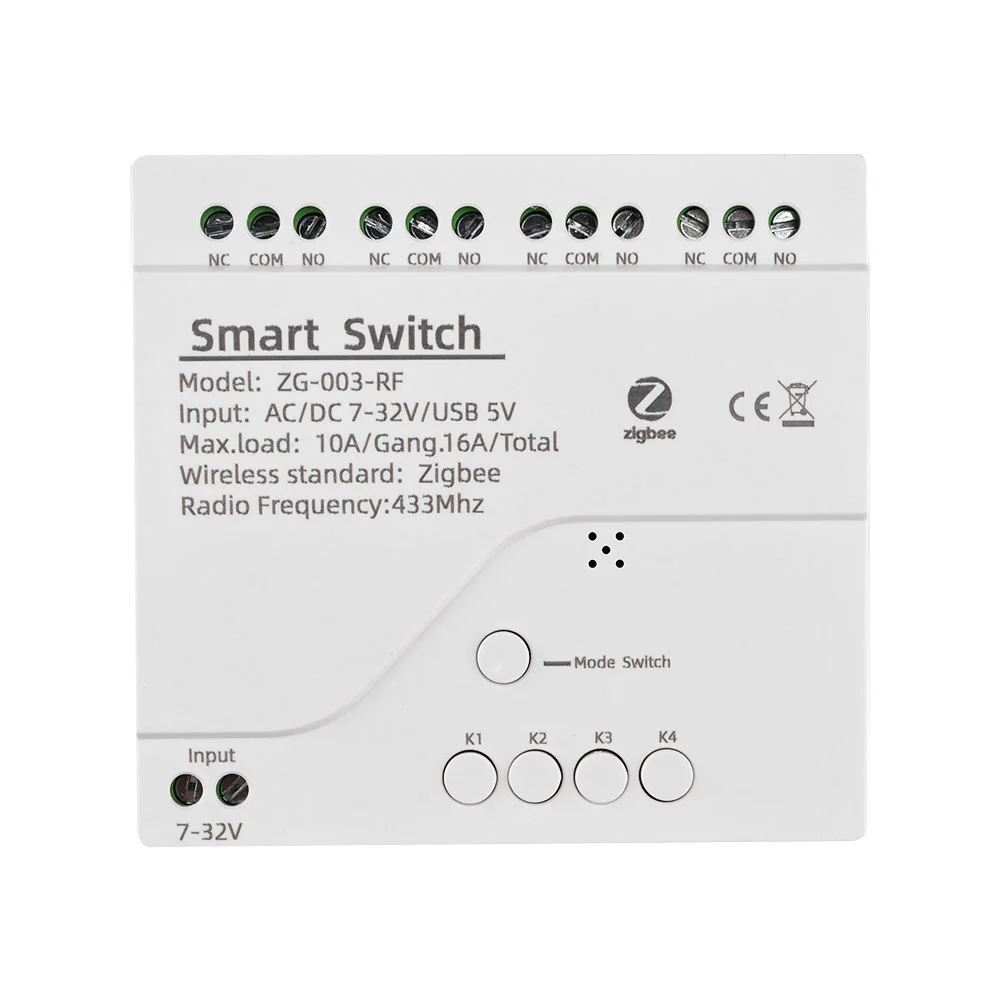 Tuya Zigbee Smart Light Switch Module 4CH Remote Switch Controller AC 85-250V DC7-35V 10A Relays Micro USB/5V Work Home Smart