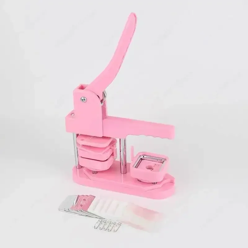 Pink Square Button Maker Machine 50MM Rotating Type Manual Press Machine for Making Refrigerator Magnets/Plastic-base Badge Pins