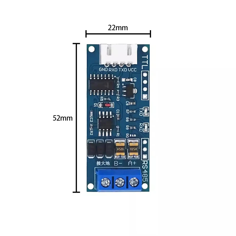 Youmile TTL Naar RS485 Adaptermodule – 2 Stuks – 3.3V / 5V Compatibel – 110-256000 Bps – Industriële Kwaliteit – Met 24AWG Kabel