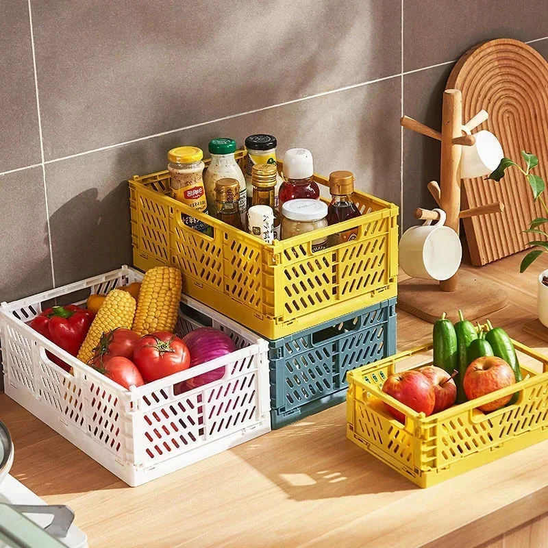 

Foldable Plastic Storage Basket, Desktop Miscellaneous Storage Box, Kitchen Vegetable and Fruit Filter Basket