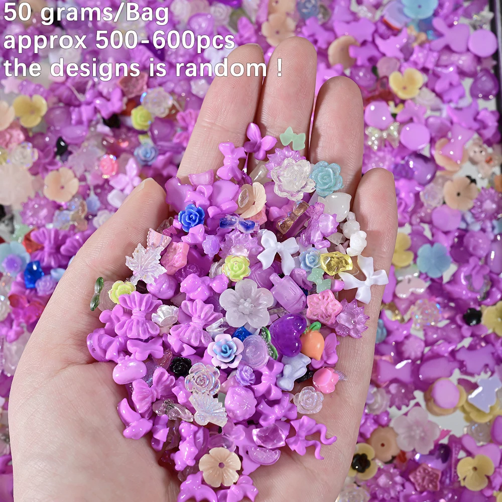 約 1000-1200 個混合ちょう結びフラワーネイルアートチャーム 2 バッグピンク/ブルー/パープル蝶椿ネイルパーツマニキュアアクセサリー