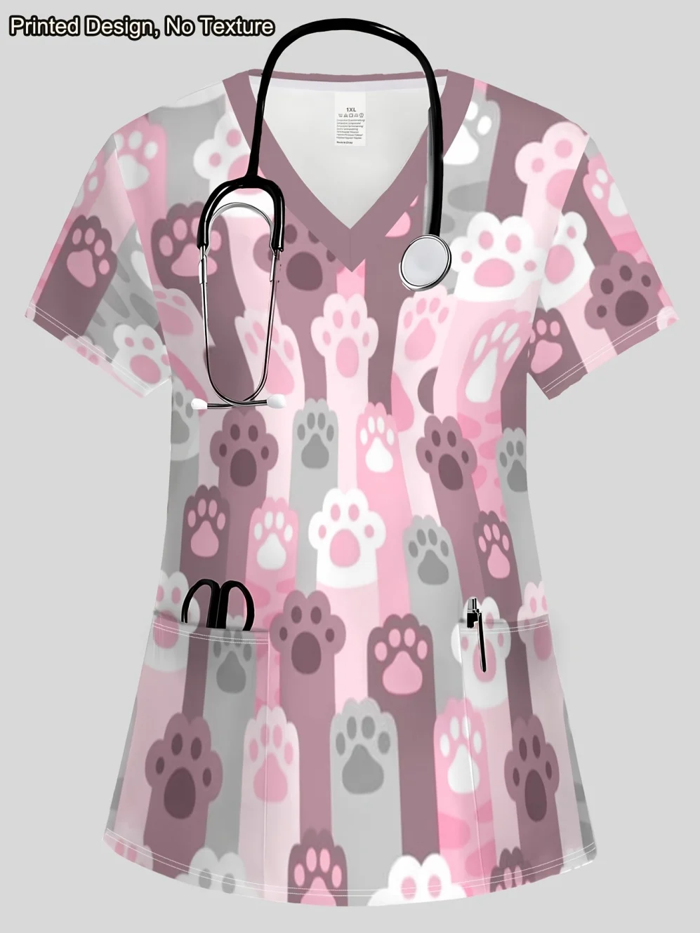 camiseta-feminina-de-manga-curta-com-decote-em-v-e-estampa-de-patinha-de-desenho-animado-uniforme-medico-feminino-para-dentistas-e-profissionais-de-saude-blusa-cirurgica-feminina