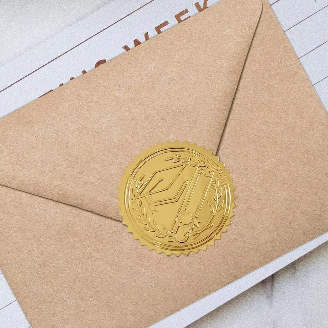 2 بوصة 120 قطعة الذهب احباط تنقش ذاتية اللصق التسمية المغلف لواصق الختم غطاء التخرج شهادة لواصق الختم #3