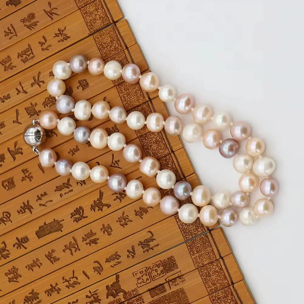 

7-8mm Round Natural Freshwater Pearl Necklace Mix Colors Edison Pearl With Spherical Magnetic Clasp Design Necklace Jewelry