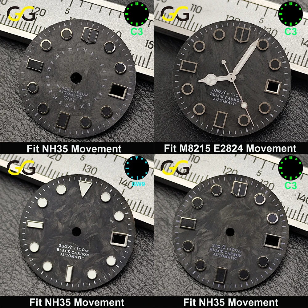 28.5mm Dial Green C3 BW9 Super Luminova Dial Carbon Fiber Surface FIT NH34 NH35 M8215 E2824 Movement Watch Modification Spare Pa