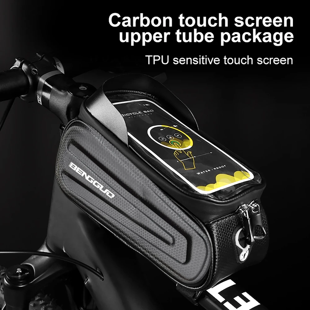 

1L Phone Case Waterproof Hard Shell Bicycle Front Frame Bag Carrier Pack with Earphone Hole Reflective Pattern Cycling Equipment