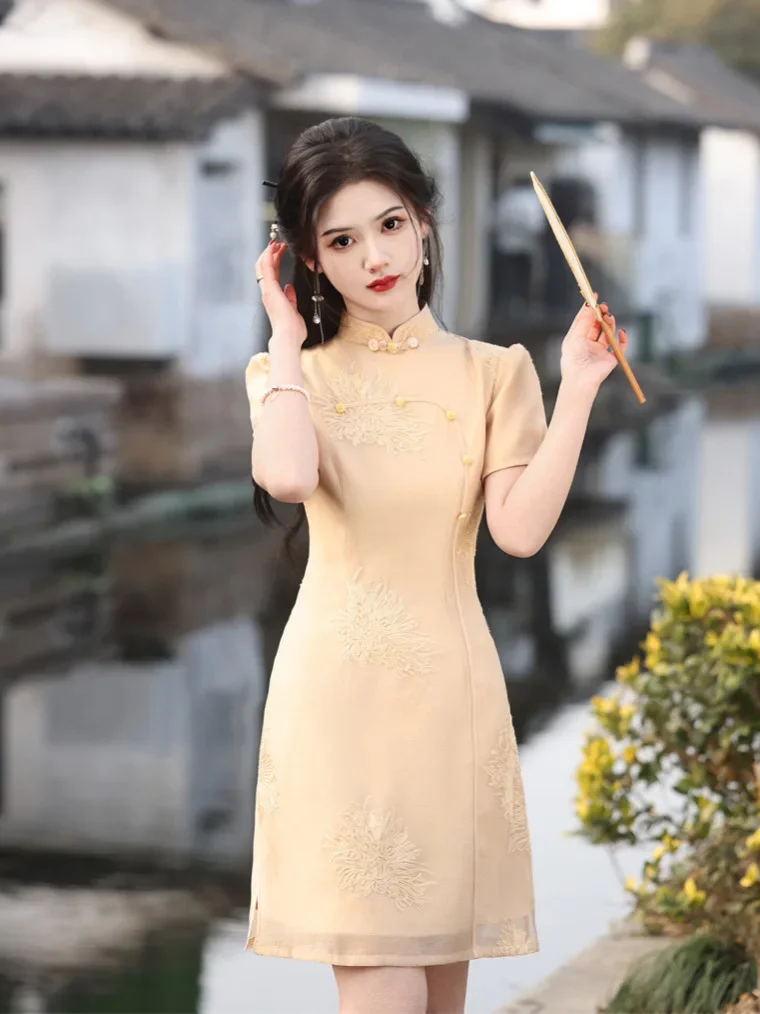 

Весна/Лето 2024, новое короткое платье Cheongsam, улучшенное издание, короткое платье, свежие женские Cheongsam