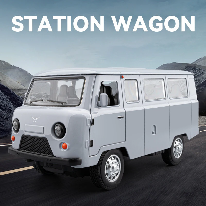 1:18 러시아 UAZ 여행자 버스 합금 자동차 모델 소리와 빛 뒤로 당겨 어린이 장난감 수집품 생일 선물