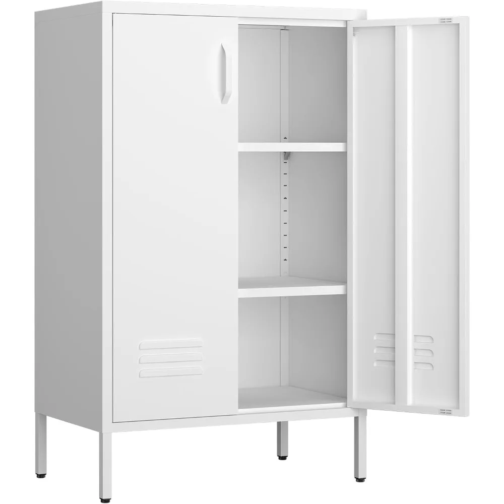 

Metal Cabinet Storage,Metal Shoe Cabinet with Shelves,2 Door Storage Cabinet for Living Room,Entryway,White