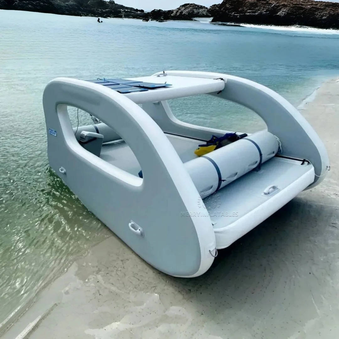 

Water Inflatable Boat House lounge Electric Solar inflatable Solar Inflatable house boat with motor