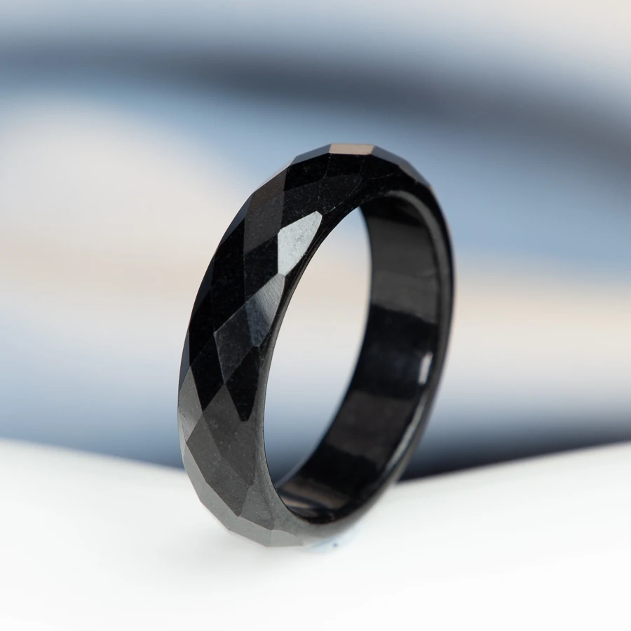

TIMESWIND Natural A-type Ink Jade Rhombus Cutting Men and Women Couple Black Ring with Certificate