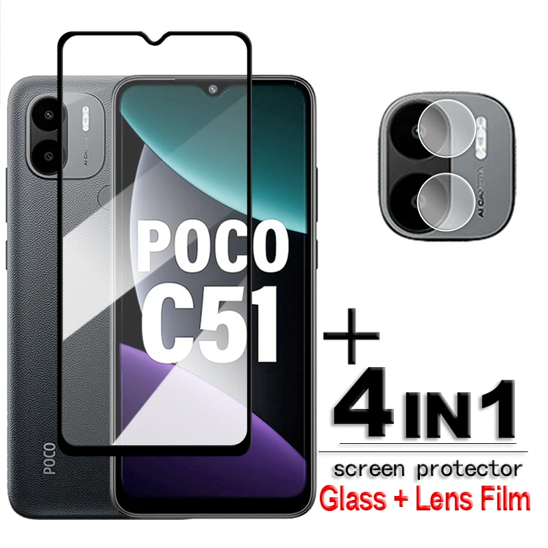 

For Xiaomi POCO C51 Glass POCO C55 C50 C40 C51 Tempered Glass 2.5D Full Cover Glue HD Screen Protector For POCO C51 Lens Film