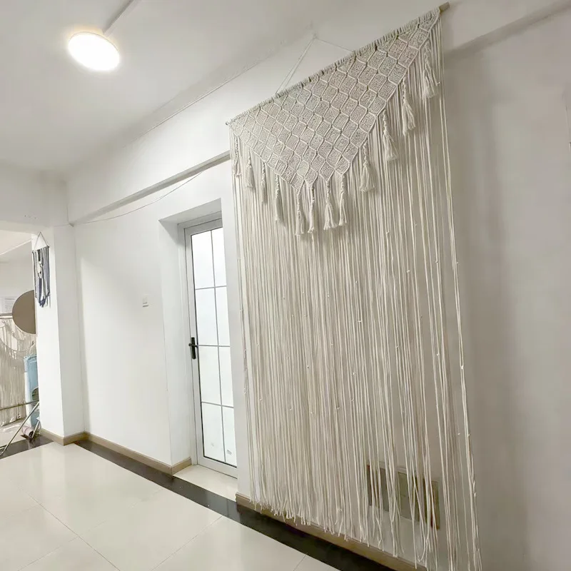 Hand-woven curtains, tapestries, homestay door curtains, Nordic cotton rope, fringed decoration, porch weaving hanging wall