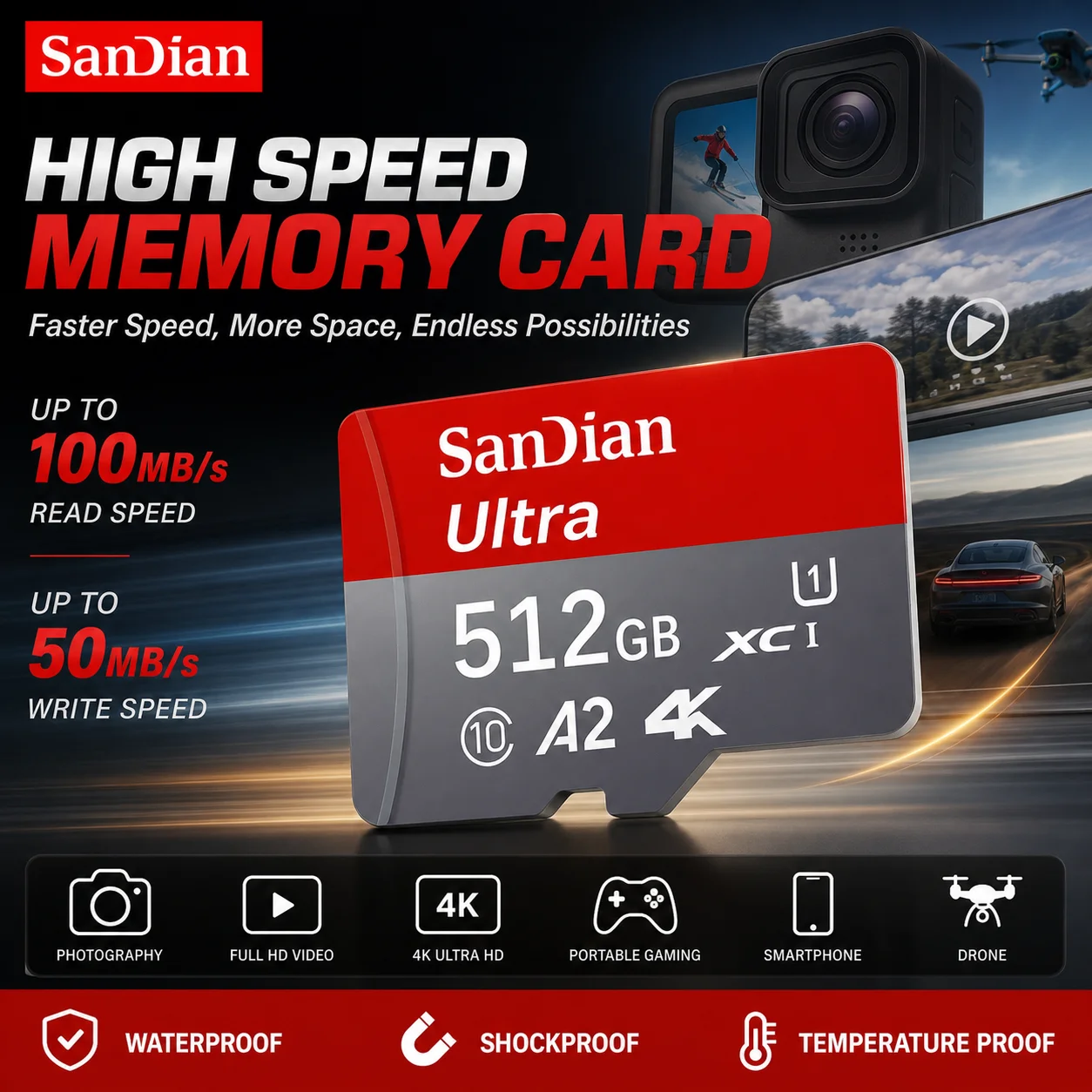 بطاقة ذاكرة Micro TF SD بسعة 256 جيجابايت، تدعم معيار UHS-I A2 V30، بطاقة ذاكرة فلاش عالية السرعة، مناسبة لأجهزة الألعاب المحمولة، والأجهزة اللوحية، والهواتف، وتوفر مساحة تخزين كبيرة.